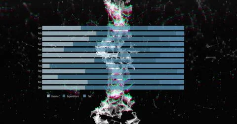 Image of dna, data and graphs on black background Stock Illustration