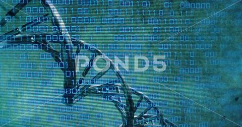 Image of dna rotating over binary code on green background: Graphic ...