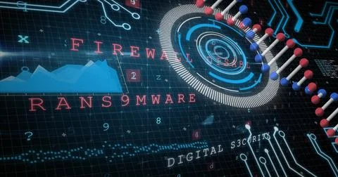 Image of dna, scanning and data processing on navy background 스톡 일러스트