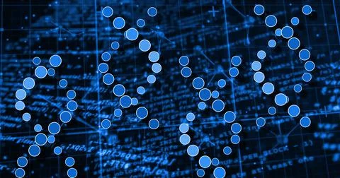 Image of dna strand and data processing on black background Illustrazione stock