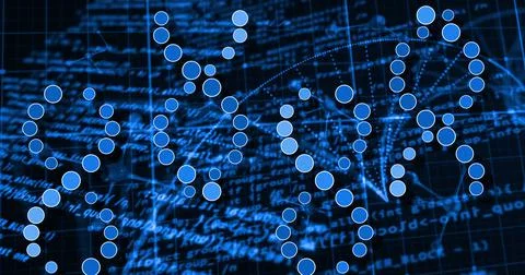 Image of dna strand and data processing on black background Stock Illustration