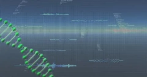 Image of dna strand and data processing Stock Illustration