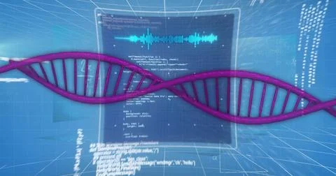 Image of dna strand and data processing over mathematical equations and 6g text Stock Illustration