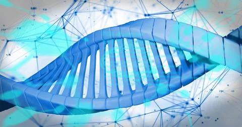 Image of dna strand and data processing over white background Foto stock