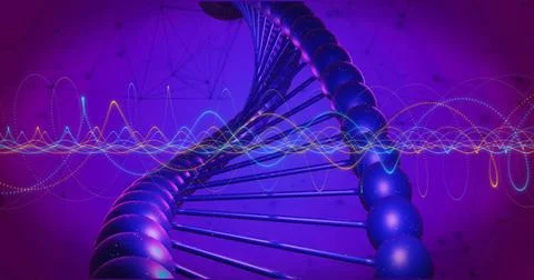 Image of dna strand and data processing Foto stock