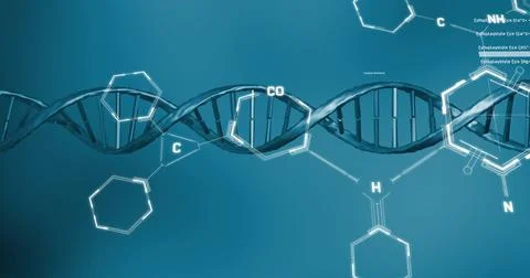 Image of dna strand and data processing Foto stock