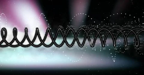 Image of dna strand and data processing on black background 스톡 사진