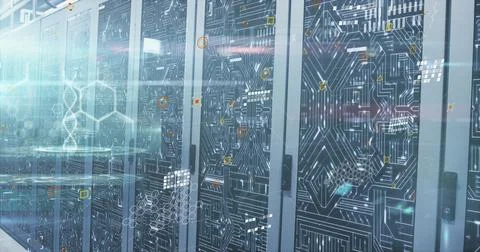 Image of dna strand and data processing over computer servers Stock Photos