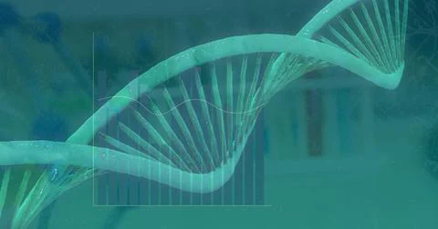 Image of dna strand and mathematical equations over lab Ilustração Stock