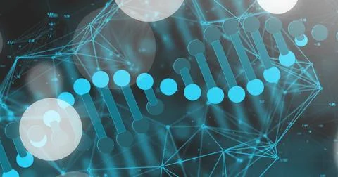 Image of dna strand and spots of light on dark background 스톡 일러스트