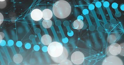Image of dna strand and spots of light on dark background Stock Illustration