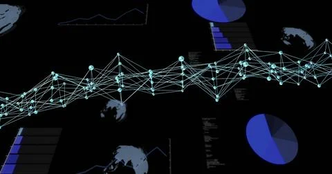 Image of dna strand, data processing over scope scanning on black background Foto stock
