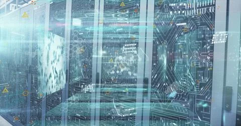 Image of dna strand, data processing over computer servers Stock Photos