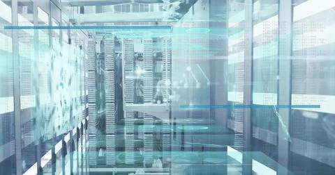 Image of dna strand, data processing over computer servers Stock Photos