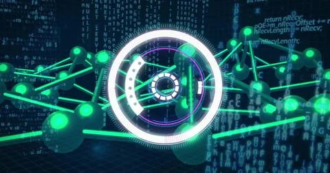 Image of dna strand, digital data processing over scope scanning on black Illustrazione stock