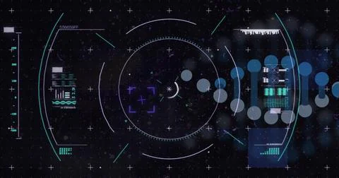 Image of dna strand, digital data processing and scope scanning Illustrazione stock