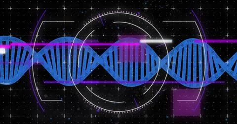 Image of dna strand, digital data processing and scope scanning イラスト素材