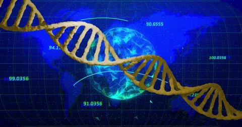 Image of dna strand, globe and data processing イラスト素材