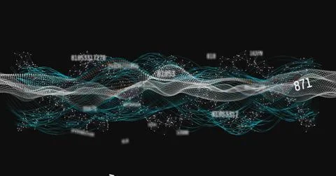 Image of dna strand, light trails and data processing over black background 스톡 일러스트