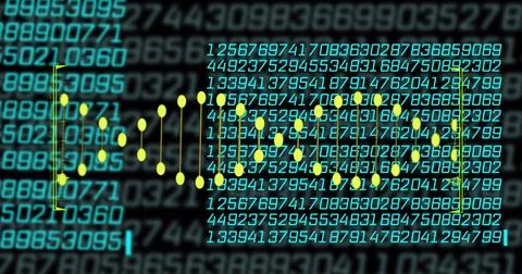 Image of dna strand over data processing on black background Illustrazione stock