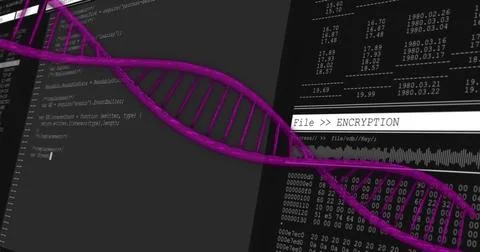 Image of dna strand over data processing イラスト素材