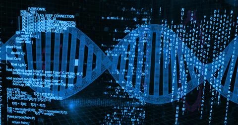 Image of dna strand over data processing Stock Illustration