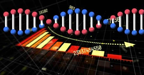 Image dna strand over data processing and grid Stock Illustration