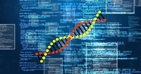 Image of dna strand over data processing Stock Illustration