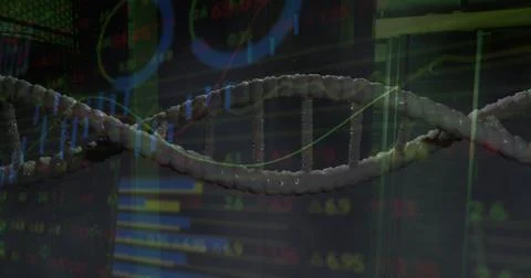 Image of dna strand over data processing Illustrazione stock