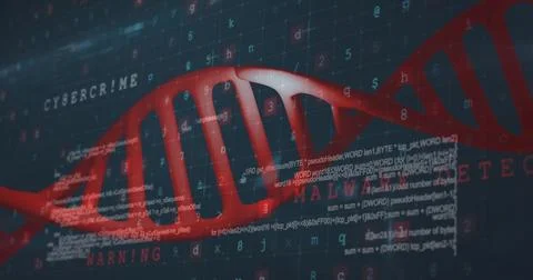 Image of dna strand over data processing on black background Foto stock