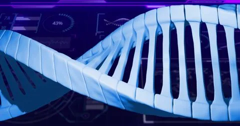 Image of dna strand over data processing on black background Stock Photos