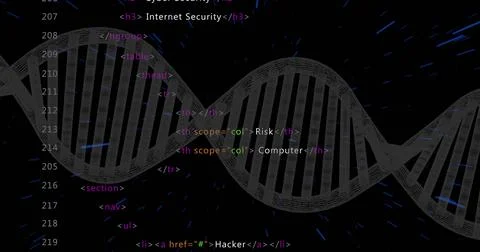 Image of dna strand over data processing Stock Photos