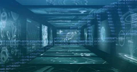 Image of dna strand over data processing on black background Foto stock