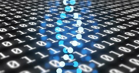 Image of dna strand over data processing on black background Stockfoto's