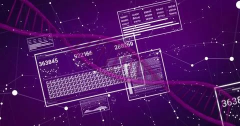 Image of dna strand over data processing Foto stock