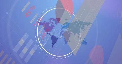Image of dna strand over data processing and world map Stock Photos
