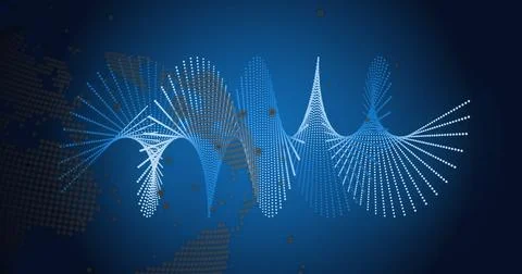 Image of dna strand over globe with data processing on blue background 스톡 일러스트
