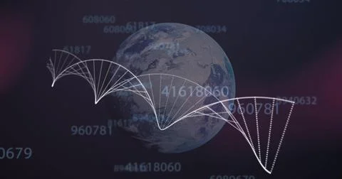 Image of dna strand over globe and data processing Stock Illustration