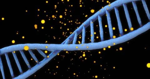 Image of dna strand over moving spots Stock Illustration