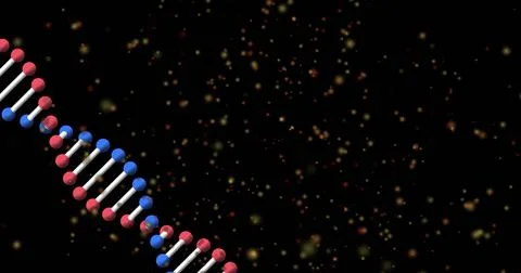 Image of dna strand over moving spots 库存插图