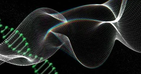 Image of dna strand over moving spots 库存插图