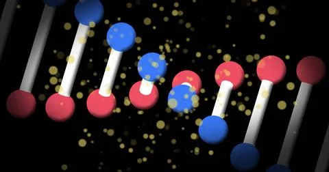 Image of dna strand over moving spots Illustrazione stock