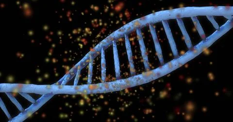 Image of dna strand over moving spots Stock Illustration