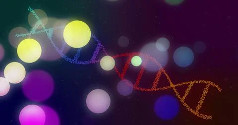 Image of dna strand over moving spots 스톡 일러스트