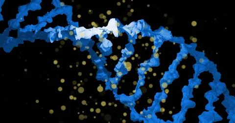 Image of dna strand over moving spots Ilustração Stock
