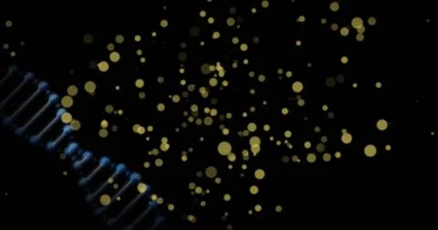Image of dna strand over moving spots Ilustração Stock