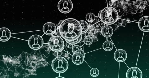 Image of dna strand over network of connections with people icons Illustrazione stock