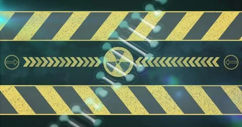 Image of dna strand over radioactive symbol on black background イラスト素材