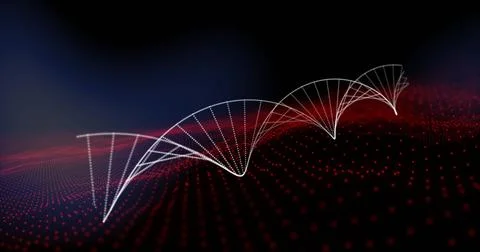 Image of dna strand over red spots on black background Ilustração Stock