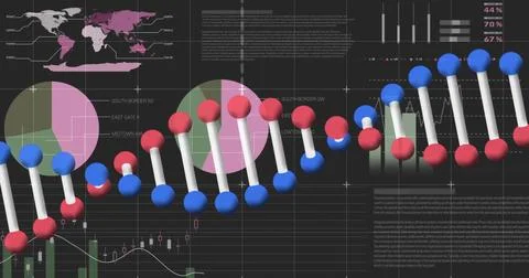 Image of dna strand over statistics 스톡 일러스트